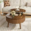 Table basse moderne à plateau relevable avec demi-plateau de rangement dissimulé en bois massif cannelé en noyer pour économiser de l'espace-813126573