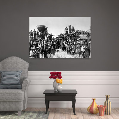 1860S May 10 1869 Transcontinental Railway Golden Spike Driven Eastern & Western Locomotives Promontory Point Utah Usa Retro Vintage Portrait Wall Art