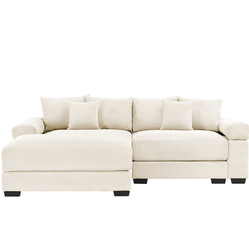 Canapé modulaire surdimensionné en L 82,6 po avec revêtement en velours côtelé, assise profonde, conception ergonomique large, 6 coussins décoratifs, disposition rapide pour le salon modulaire en velours côtelé doux, sièges,
