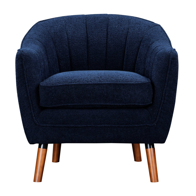 Chaise d'appoint en chenille bleue, style Mid-Century moderne, structure en bois massif et contreplaqué, assise de 20 po de hauteur, 30 po de hauteur, rembourrage en mousse, pieds
