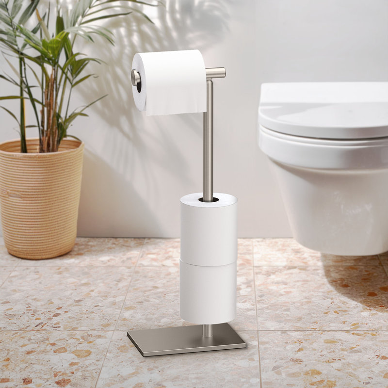 Porte-papier hygiénique sur pied avec rangement Modern, Nickel satiné