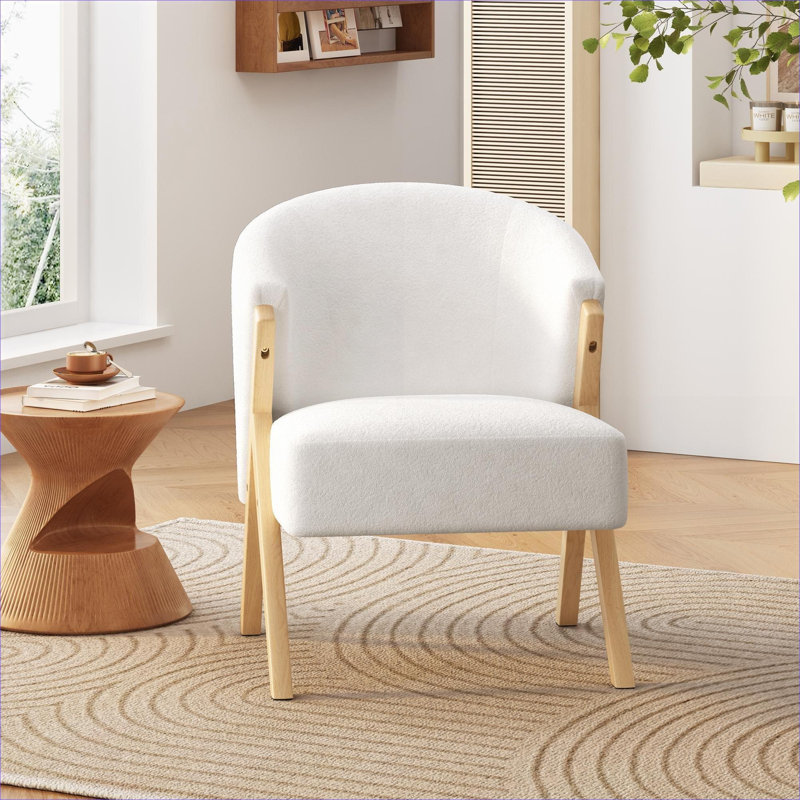 Chaise d'appoint compacte en tissu de polyester blanc doux par Minimalist Seating pour le salon, la chambre à coucher et le bureau personnel