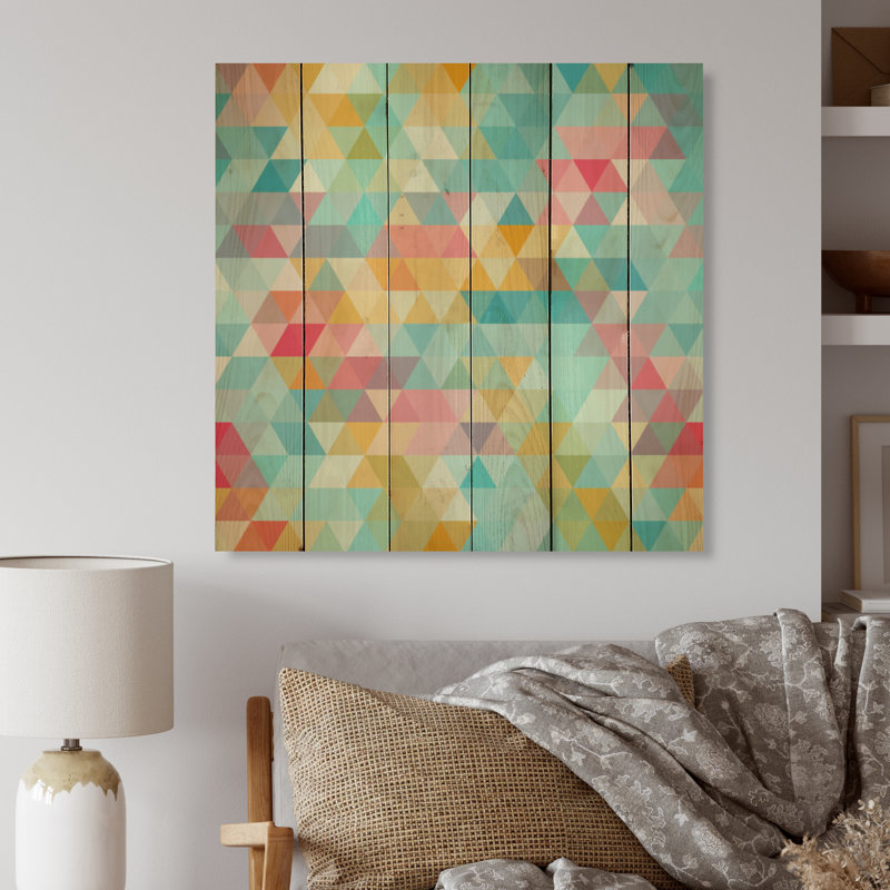 Abstrait de triangles - impression moderne Mid-Century sur bois, H 16 po x l 16 po x P 1 po