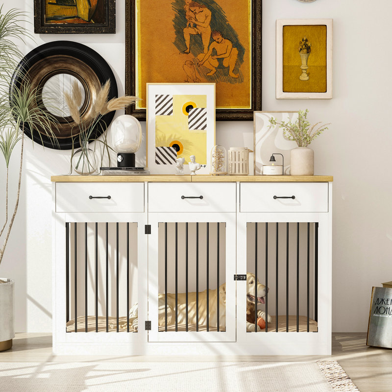 Meuble pour chien avec 3 tiroirs, Blanc/chêne