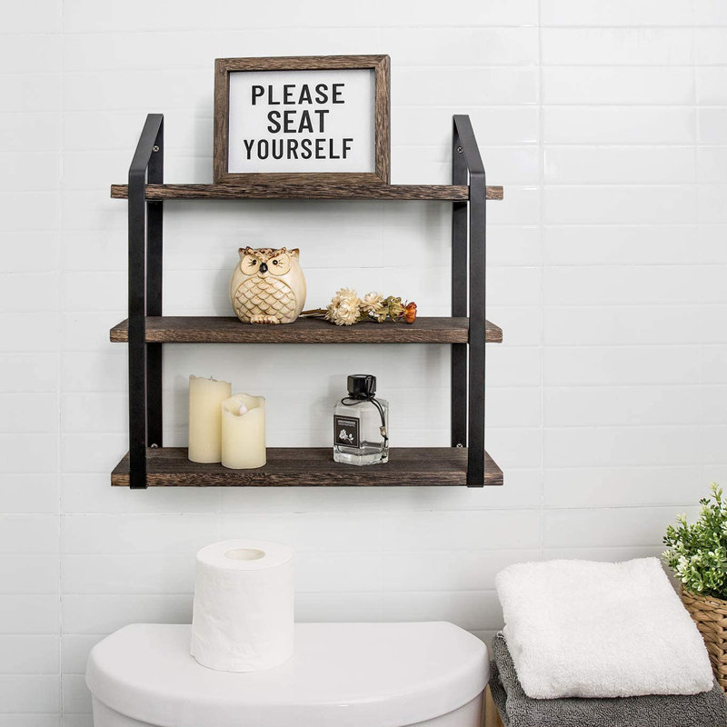 Pyala Solid Wood Bathroom Shelves, Brown