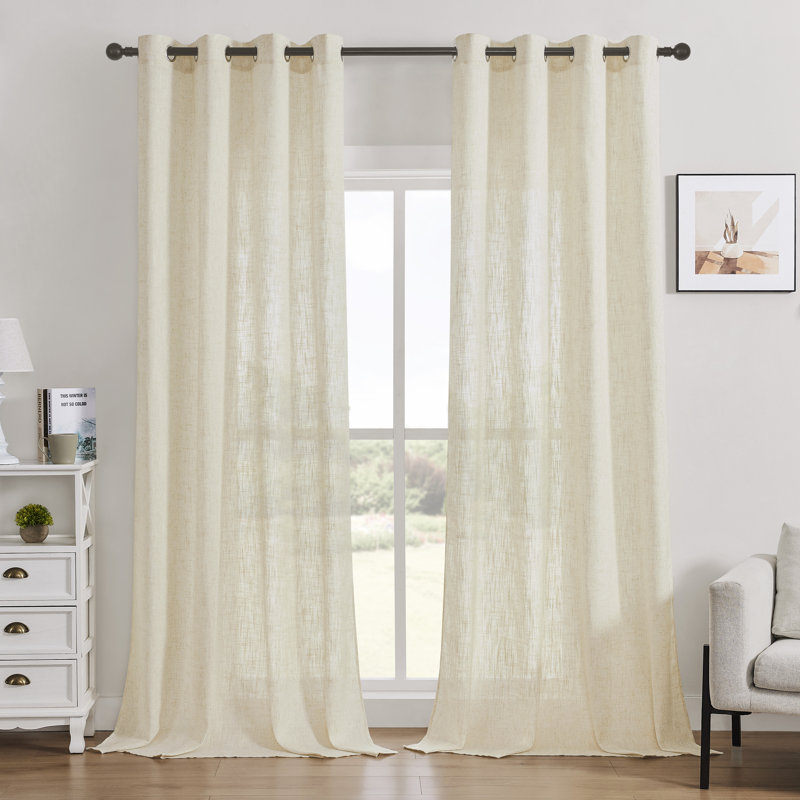 Carthamus Polyester Linen like Textured Gromments Curtain Pair, 52" W x 72" L, Natural Linen