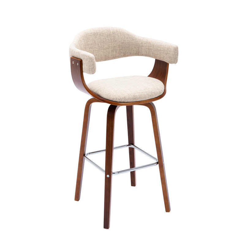 Fish 72cm Swivel Fabric Mid-Century Bar Stool, Cream