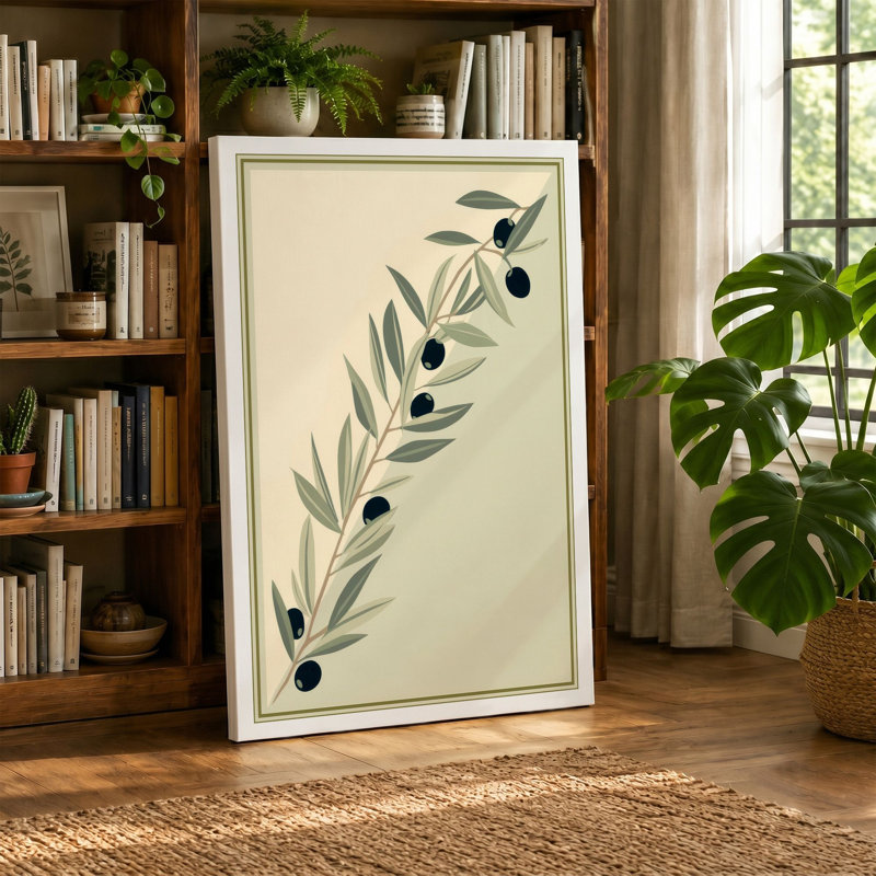 Olive Branches Botanical - Wrapped Canvas, 18x12 - 45.7 x 30.5 cm, Sage Border