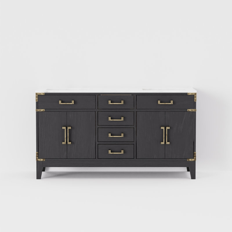 Laurel 60 in W x 22 in D Double Bath Vanity Top, Black Oak, White Carrara Marble