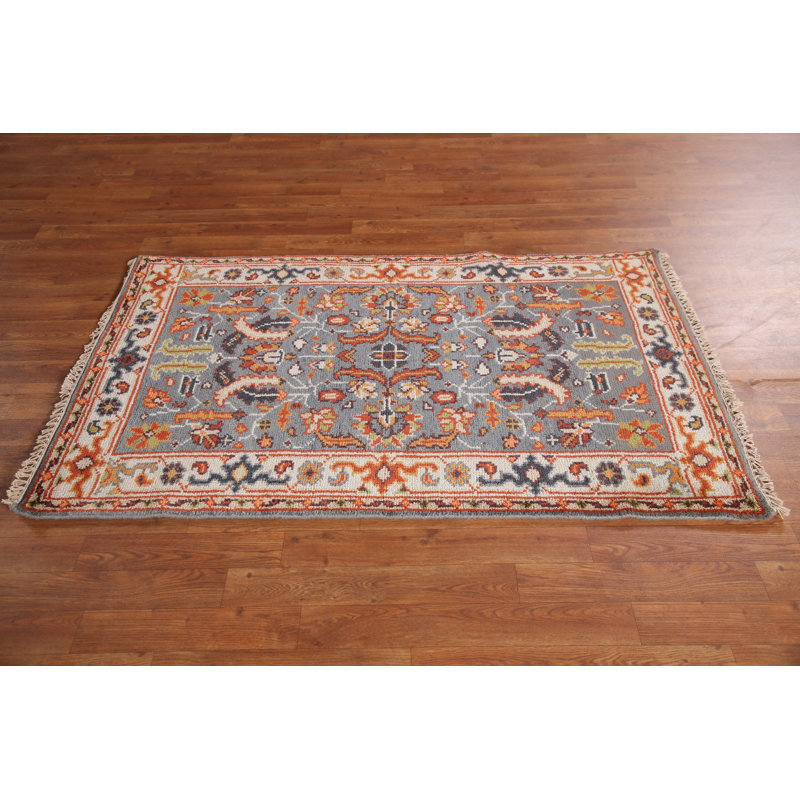 Tapis indien traditionnel fait à la main gris 3 x 5
