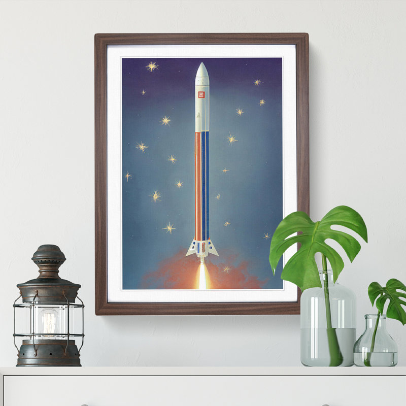 An Amazing Spaceship Rocket - Single Picture Frame Painting, 46cm H x 34cm W x 2cm D, Walnut