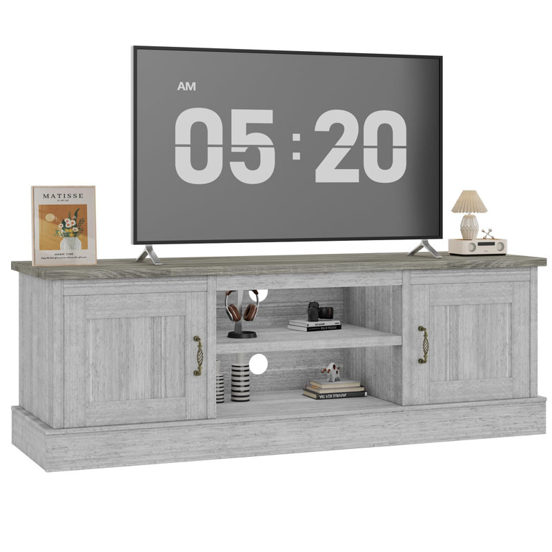 61*17.7*21.7 Inch Gray Farmhouse TV Stand for 65 Inch TVs Entertainment Center with Storage Cabinets, White/Gray
