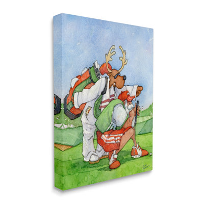 «Santa Claus Off Duty Silly Reindeer Golfing Black», estampe numérique encadrée de Steve Vanderbosch