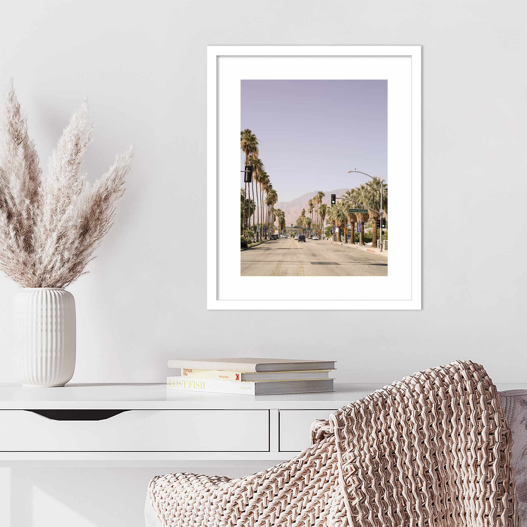 Palm Spring Street by Shot by Clint Wood Framed Wall Art Print, White, 21" H x 17" W