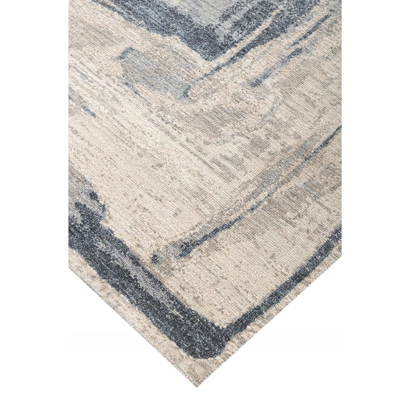 Hand Knotted Abstract Area Rug in Ivory/Navy, Rectangle 10' x 14'