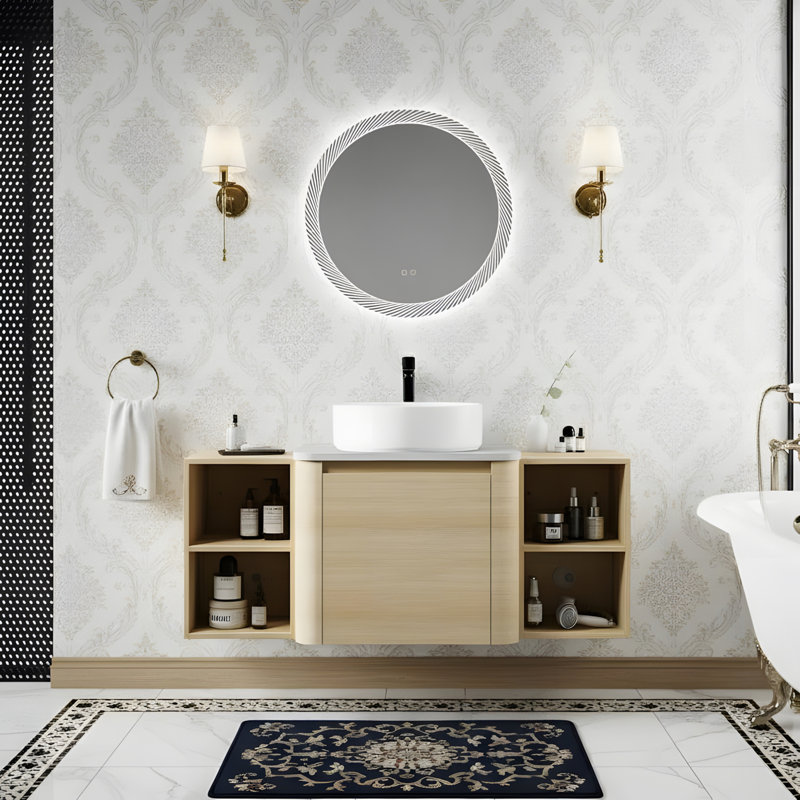 Wall-mounted vanity and storage shelf combination