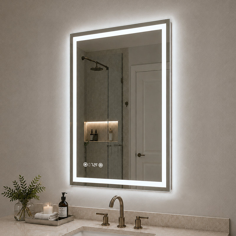 Currin 24 in. W x 36 in. H Rectangular Frameless LED Wall Bathroom Vanity Mirror, 24" x 36"