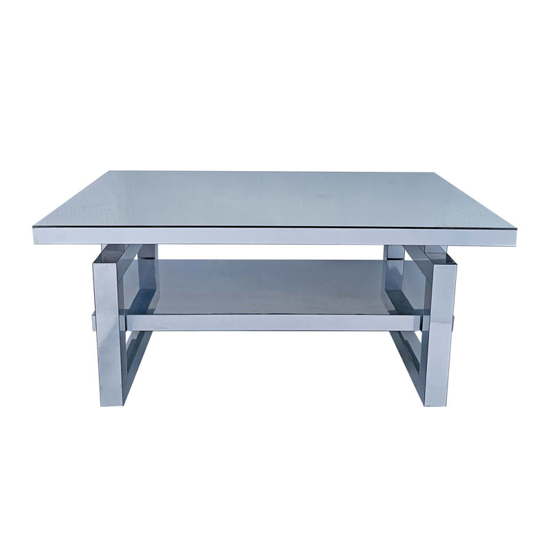 Table basse moderne carrée de luxe avec verre trempé, idéale pour les petits appartements et les balcons