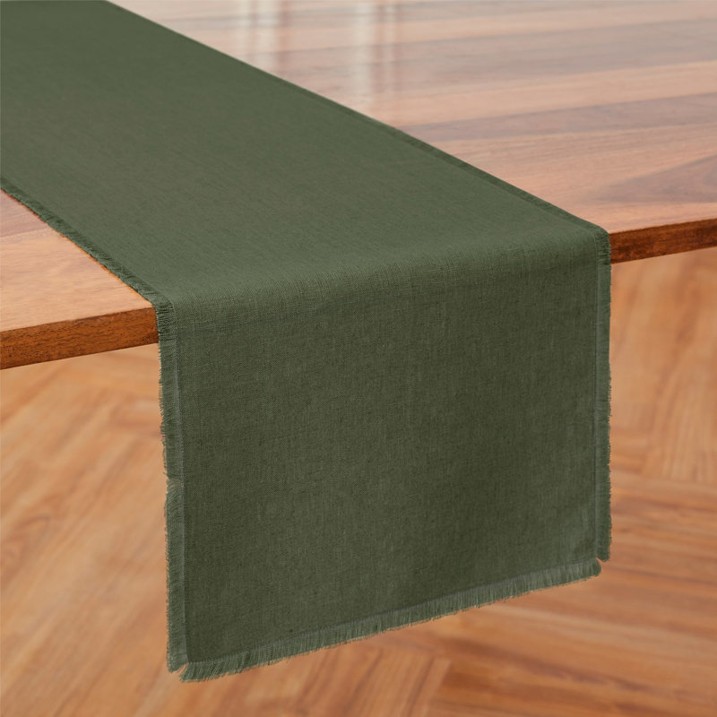 Fringe - 100% Pure Linen Table Runner, 108" x 14" Rectangle, Desert Green