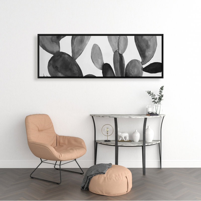 Toile avec cadre cactus en niveaux de gris | Art mural botanique gris