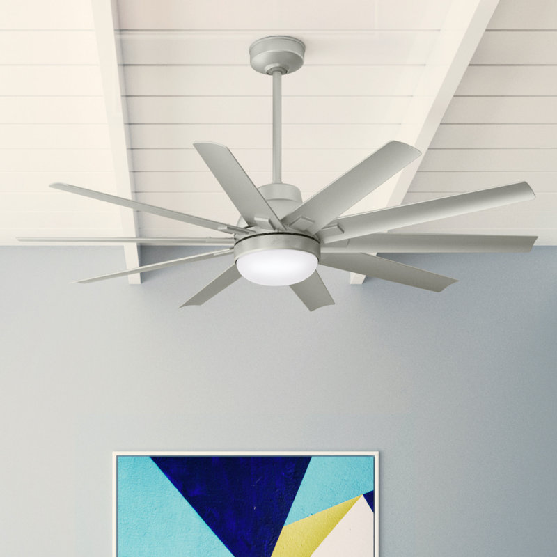 60" Overton 10 - Blade Outdoor Standard Ceiling Fan with Wall Control and Light Kit Included, Matte Nickel