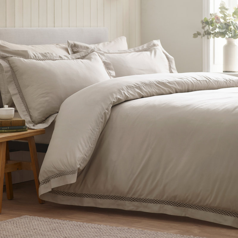 Classic Lattice Lace Duvet Cover Set, Single Duvet Cover Set + 1 Standard Pillowcase, Natural