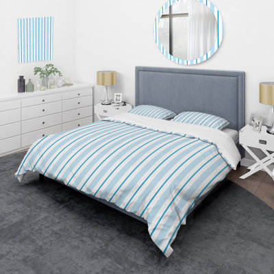 Blue and Green Striped Pattern - Abstract Duvet Cover Set - Microfiber Polyester
