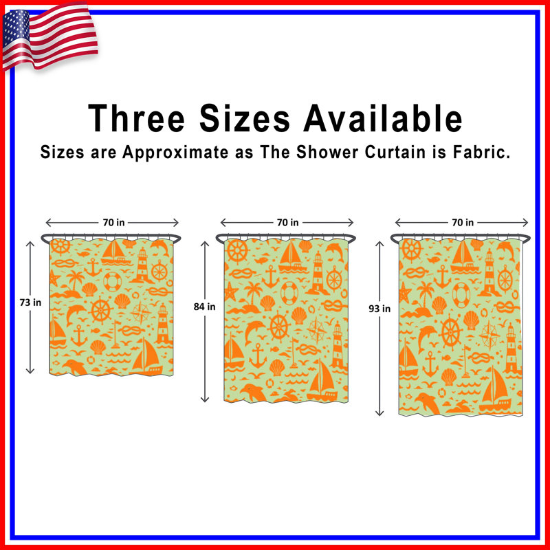 Orange Nautical Icons Shower Curtains Extra Long, 70in W x 72in H