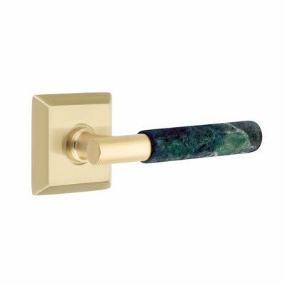 Emtek Select Privacy Leverset, Quincy Rosette, T-Bar Stem, Green Marble Handle, LH-5.875" W x 5.875" L