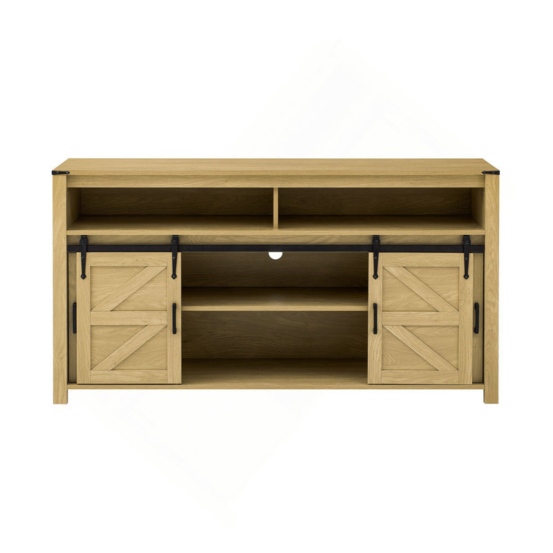59.3''Sideboard with Sliding Barn Door and Mesh Panels,Farmhouse Buffet with Open Storage,Suitable for Living Room, Hallway, Balcony,Kitchen, Office