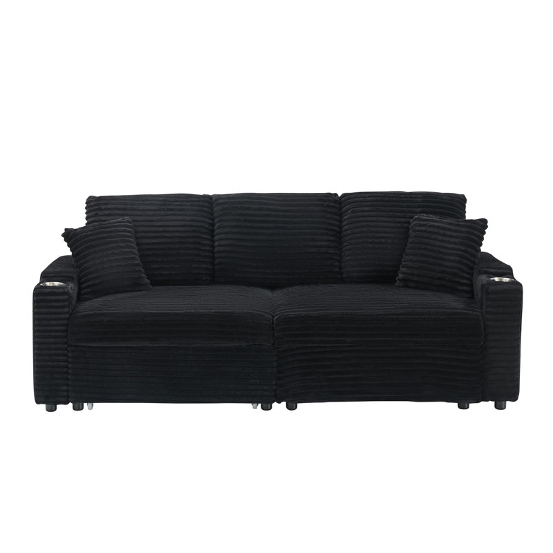 79.8 "Corduroy Cup Holder Sofa, Black