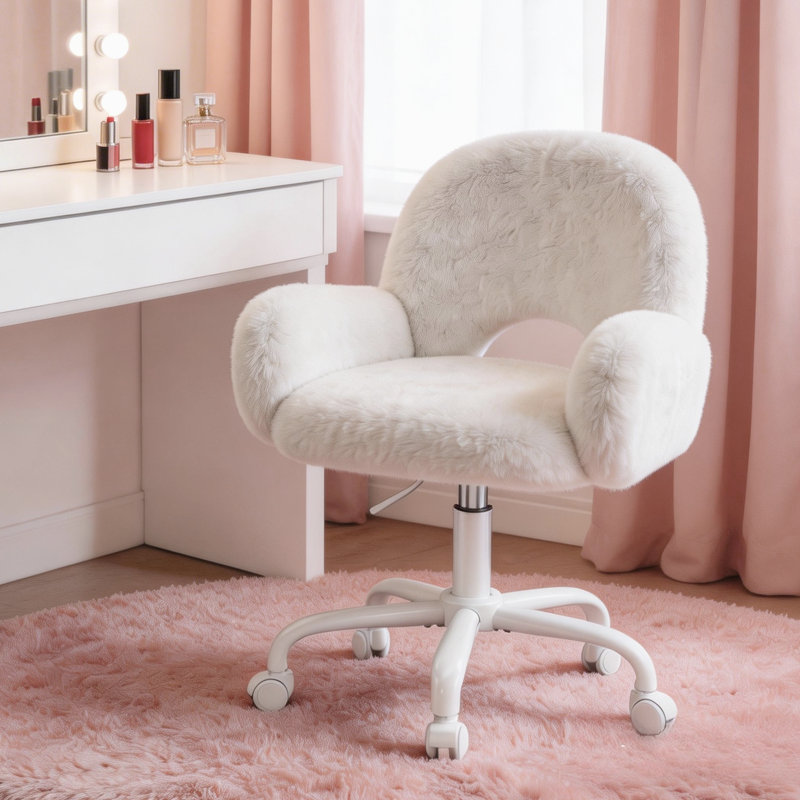 Mignon fauteuil de coiffeuse à dossier rond creux - Fauteuil de maquillage pivotant et réglable pour chambre à coucher, bureau de coiffeuse et bureau à domicile