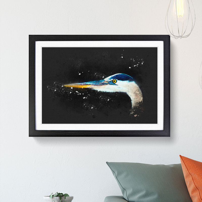Heron Portrait - Picture Frame Graphic Art Print, Black Framed, 62cm H x 87cm W x 2cm D