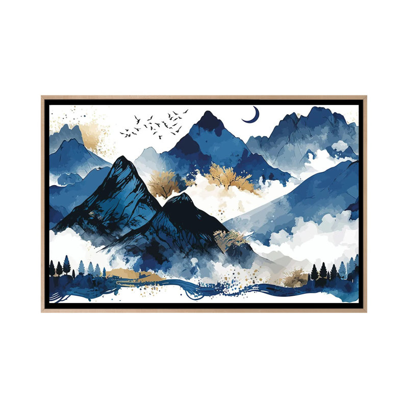 Blue Mountains, No Mat, 26" H x 40" W x 1.5" D, Natural Wood Floater Framed Canvas