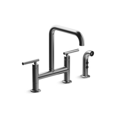 Robinet de lavabo de cuisine à deux trous avec douchette latérale Purist