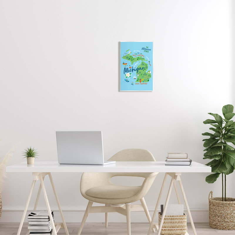 "Everyday Michigan", carte illustrée sur bois par Nina Seven, H 15 po x l 10 po x P 0,5 po