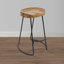 Tabouret de bar à hauteur de comptoir 30 pouces fabriqué à la main sans dossier, siège de selle en bois de manguier brun naturel, base en fer noir