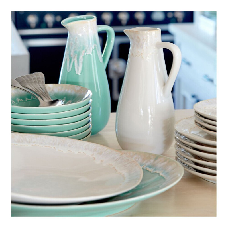 White Ceramic 16'' Oval Platter with Reactive Glaze