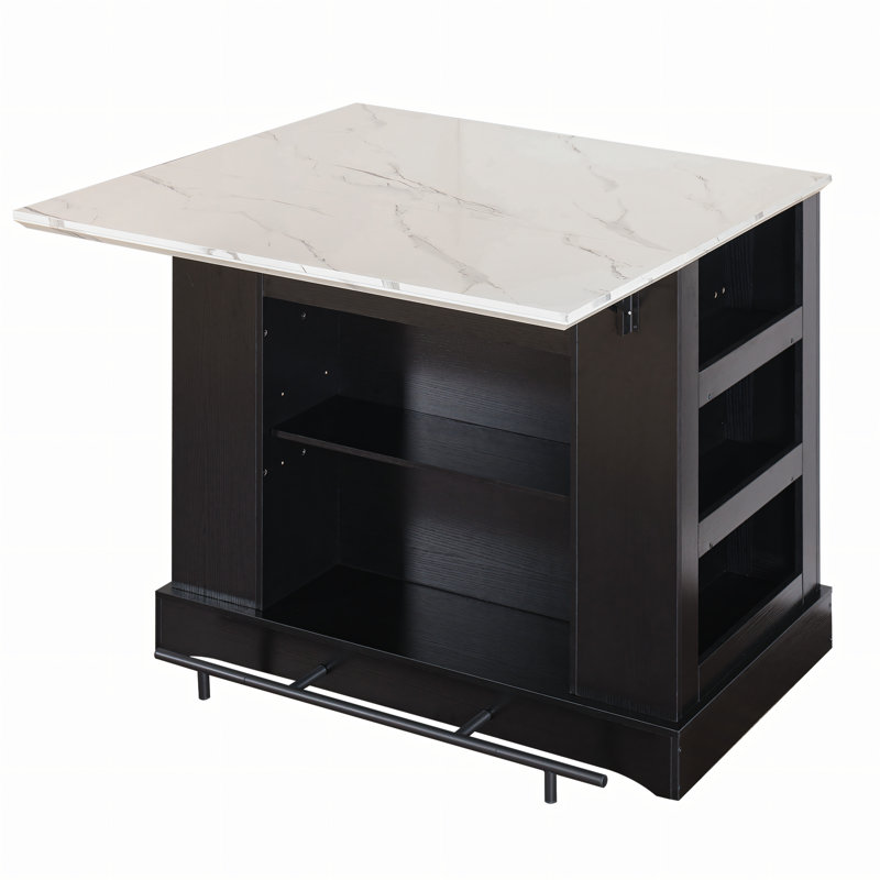 Fusunbao Large Kitchen Island With Storage & Power Outlet, Drawer, Adjustable Shelves, Side Open Compartments, And Drop Leaf,island Table For Kitchen With Footrest,black