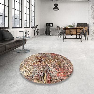 Tapis oriental brun et rouge en laine et polyester tissé à la machine