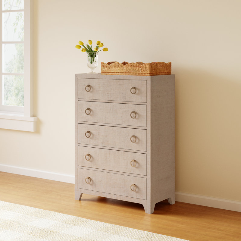 Cleo 5 - Drawer Raffia Chest, Natural