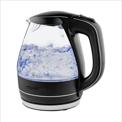 OVENTE Electric Kettle, 1.5L Borosilicate Glass Countertop Water Heater and Boiler for Coffee or Tea, BPA-Free, Auto Shut-Off, Boil-Dry Protection, Removable and Washable Spout Filter, Black KG83B