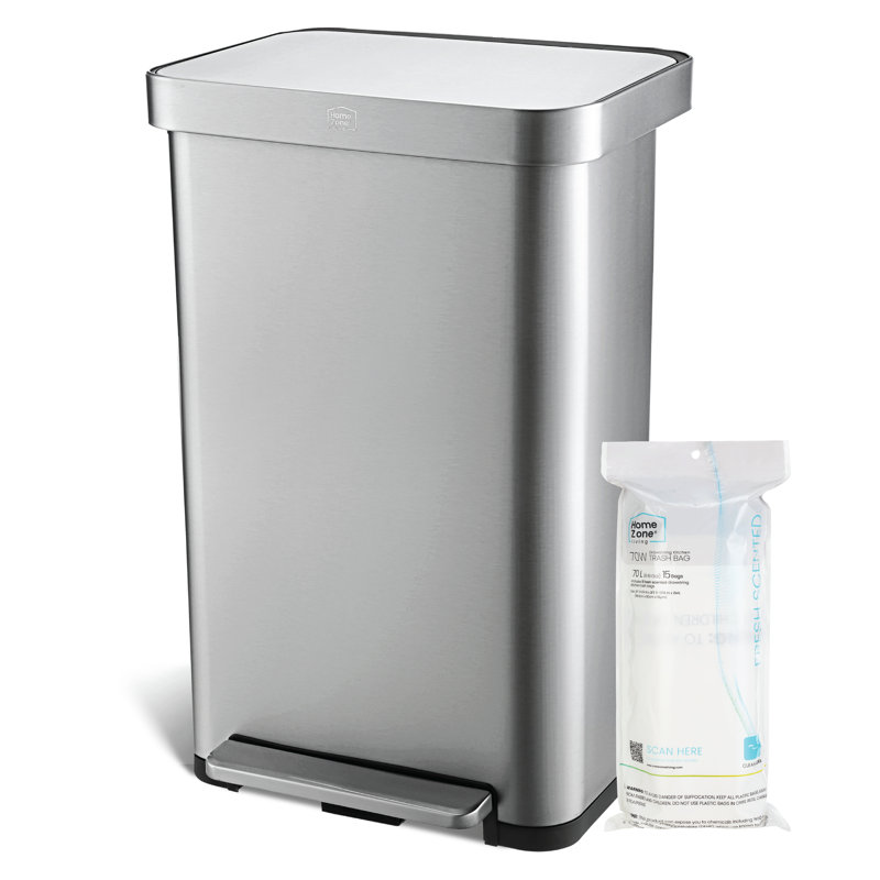 Grande poubelle de cuisine en acier inoxydable 19 gallons avec couvercle à fermeture douce et rebord à collerette