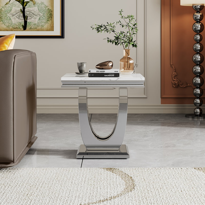 Table de bout Chiann, Blanc, Argent