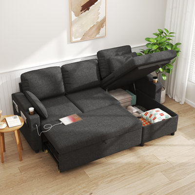 Sofa Bed Sleeper With Reversible Storage Chaise,Pull Out Sofa Bed For Apartment Living Room