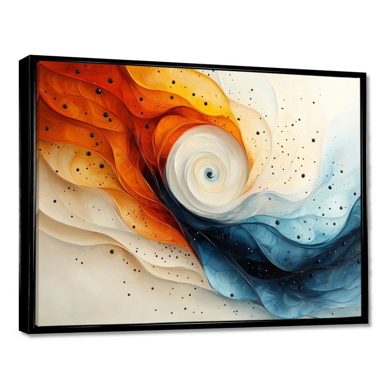 «Maziarz Silent Burst Spiral Of Ink III», art mural abstrait en spirale, Noir, Cadre flottant, H 24 po x l 32 po