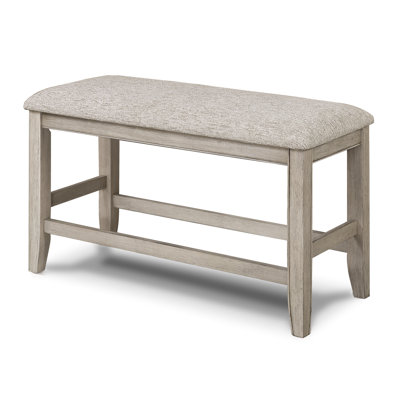 Counter Height Dining Bench In Tan/Brown, Upholstered Seat With Footrest, Solid Wood Base Transitional Grey, And Wooden Construction For