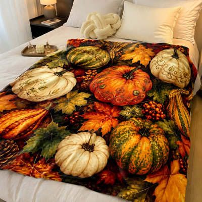 Couverture Cozy Autumn Pumpkin, jeté Vibrant Fall Harvest pour canapé, canapé, chambre à coucher, salon, décoration intérieure
