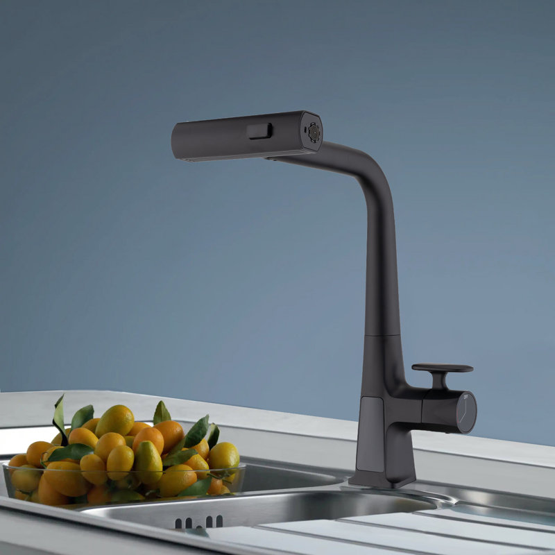 Waterfall Kitchen Faucet With Temperature Display, Single Handle Kitchen Faucet With Pull Down Sprayer, Modern Kitchen Sink Faucet, Three Water Outlet Modes