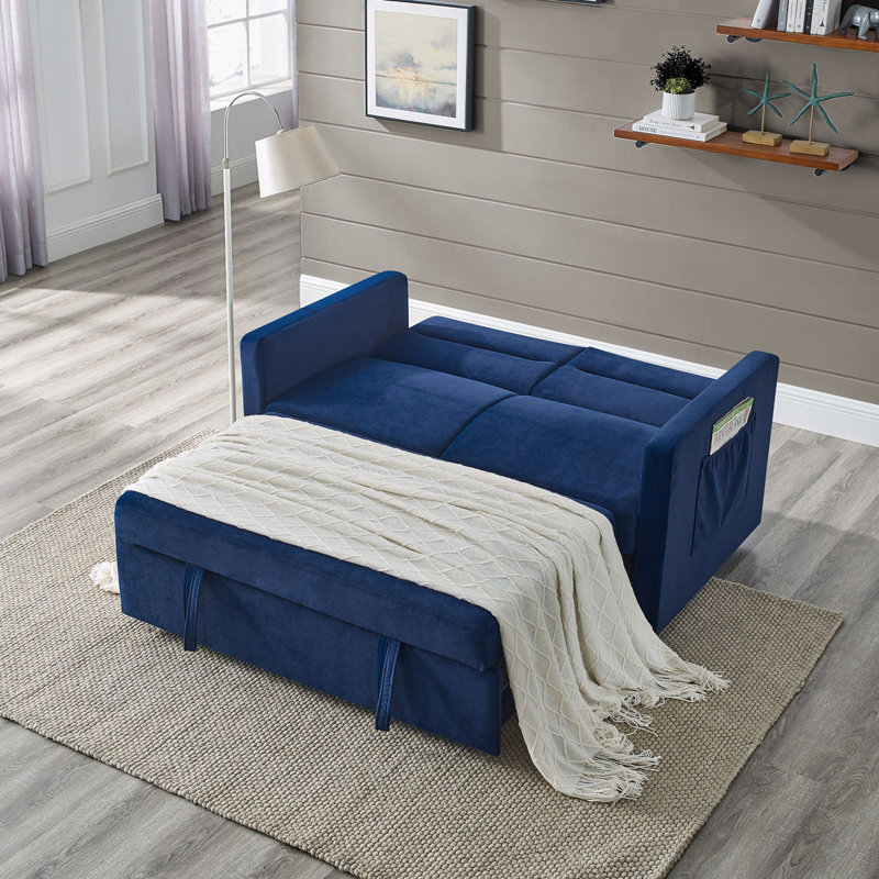 Canapé-lit avec lit escamotable 54,5 po Alacyia, Velours bleu